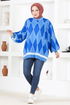 Baklava Patterned Knitwear Tunic MSV21205 Blue - Thumbnail