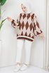 Baklava Patterned Knitwear Tunic MSV21205 Latte - Thumbnail