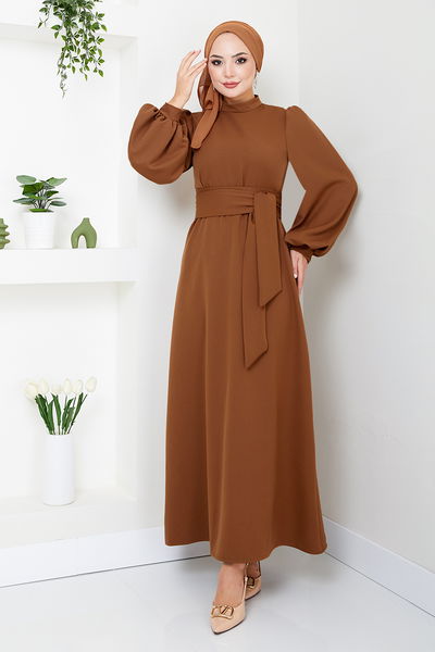 MRV E.N.D. - Ballon Ärmel Hijab Abendkleid 5527END900-M Kaffee