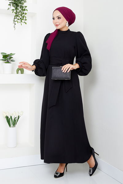 MRV E.N.D. - Ballon Ärmel Hijab Abendkleid 5527END900-M Schwarz