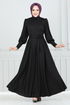 Ballon Manches Crêpe Robe 4539ALG1079-L Noir - Thumbnail
