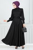 Ballon Manches Crêpe Robe 4539ALG1079-L Noir - Thumbnail