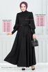 Ballon Manches Crêpe Robe 4539ALG1079-L Noir - Thumbnail