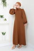 Ballon Manches Hijab Robe de soirée 5527END900-L Café - Thumbnail