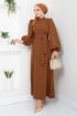 Balloon Sleeves Hijab Evening dress 5527END900-M Coffee - Thumbnail