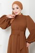 Balloon Sleeves Hijab Evening dress 5527END900-M Coffee - Thumbnail