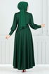 Balloon Sleeves Pancake Dress 4539ALG1079-M Emerald - Thumbnail