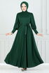Balloon Sleeves Pancake Dress 4539ALG1079-M Emerald - Thumbnail