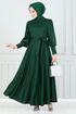 Balloon Sleeves Pancake Dress 4539ALG1079-M Emerald - Thumbnail