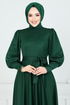 Balloon Sleeves Pancake Dress 4539ALG1079-M Emerald - Thumbnail