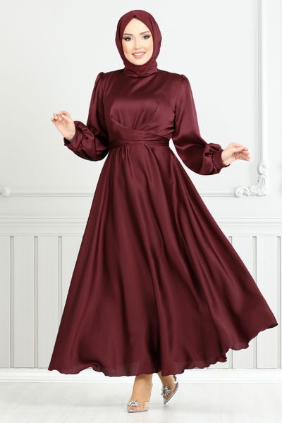 MRV E.N.D. - Belden Bağlamalı Saten Abiye 5665END900-M Bordo