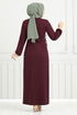 Belden Must Connect Hijab Dress 22037UKB929-M Burgundy - Thumbnail