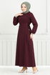Belden Must Connect Hijab Dress 22037UKB929-M Burgundy - Thumbnail