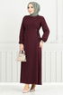 Belden Must Connect Hijab Dress 22037UKB929-M Burgundy - Thumbnail