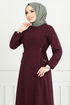 Belden Must Connect Hijab Dress 22037UKB929-M Burgundy - Thumbnail