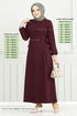 Belden Must Connect Hijab Dress 22037UKB929-M Burgundy - Thumbnail