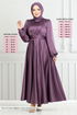 Belden Must Connect Satin Evening dress 5665END900-M Dark Lilac - Thumbnail