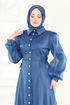 Beli Bağcıklı Abiye Elbise 8038AB368-MS İndigo - Thumbnail