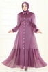 Beli Bağcıklı Abiye Elbise 8038AB368-MS Koyu Lila - Thumbnail