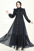 Beli Bağcıklı Abiye Elbise 8038AB368-MS Siyah - Thumbnail