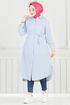 Beli Bağcıklı Çizgili Tunik 3106HBS856-MS Mavi - Thumbnail