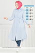 Beli Bağcıklı Çizgili Tunik 3106HBS856-MS Mavi - Thumbnail