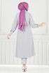 Beli Bağcıklı Çizgili Tunik 3106HBS856-MS Siyah - Thumbnail