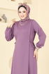 Beli Bağcıklı Krep Elbise 23001UKB139-MS Koyu Lila - Thumbnail