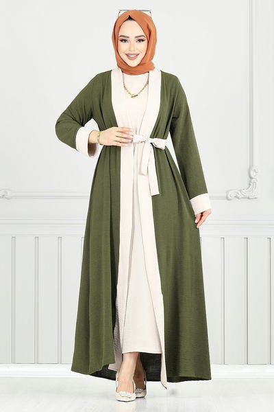 MRV B.G.S. - Beli Kemerli Abaya Takım 0339BGS895-M Haki
