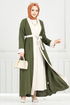 Beli Kemerli Abaya Takım 0339BGS895-M Haki - Thumbnail