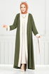 Beli Kemerli Abaya Takım 0339BGS895-M Haki - Thumbnail