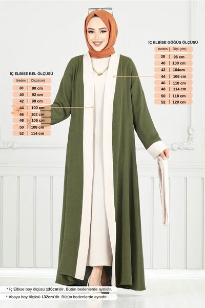 MRV B.G.S. - Beli Kemerli Abaya Takım 0339BGS895-M Haki - 357130
