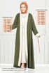 Beli Kemerli Abaya Takım 0339BGS895-M Haki - Thumbnail