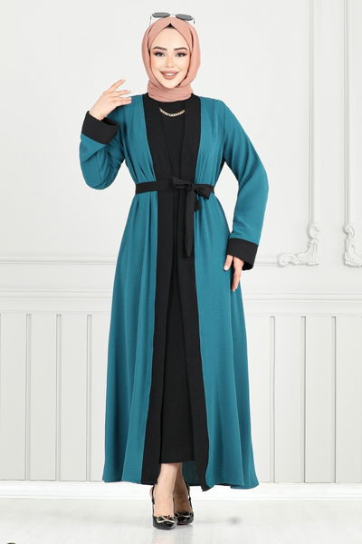 MRV B.G.S. - Beli Kemerli Abaya Takım 0339BGS895-M Petrol