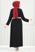 Beli Kemerli Abaya Takım 0339BGS895-M Siyah - Thumbnail