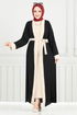 Beli Kemerli Abaya Takım 0339BGS895-M Siyah - Thumbnail