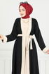 Beli Kemerli Abaya Takım 0339BGS895-M Siyah - Thumbnail