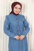 Beli Laced Up Buttoned Up Jeans Dress Open Blue MIH19193 - Thumbnail