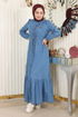 Beli Laced Up Buttoned Up Jeans Dress Open Blue MIH19193 - Thumbnail