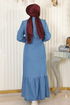 Beli Laced Up Buttoned Up Jeans Dress Open Blue MIH19193 - Thumbnail