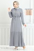 Beli Laced Up Hijab Dress 779ASE1099-M Grey - Thumbnail