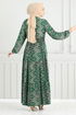 Beli Laced Up Patterned Dress 1137BGS895-M Emerald - Thumbnail