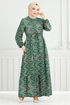 Beli Laced Up Patterned Dress 1137BGS895-M Emerald - Thumbnail