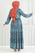 Beli Laced Up Patterned Dress 1137BGS895-M Indigo - Thumbnail