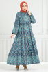 Beli Laced Up Patterned Dress 1137BGS895-M Indigo - Thumbnail