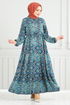 Beli Laced Up Patterned Dress 1137BGS895-M Indigo - Thumbnail