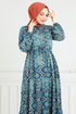 Beli Laced Up Patterned Dress 1137BGS895-M Indigo - Thumbnail