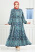 Beli Laced Up Patterned Dress 1137BGS895-M Indigo - Thumbnail