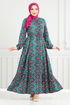Beli Laced Up Patterned Dress 1137BGS895-M Oil - Thumbnail