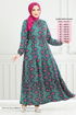 Beli Laced Up Patterned Dress 1137BGS895-M Oil - Thumbnail